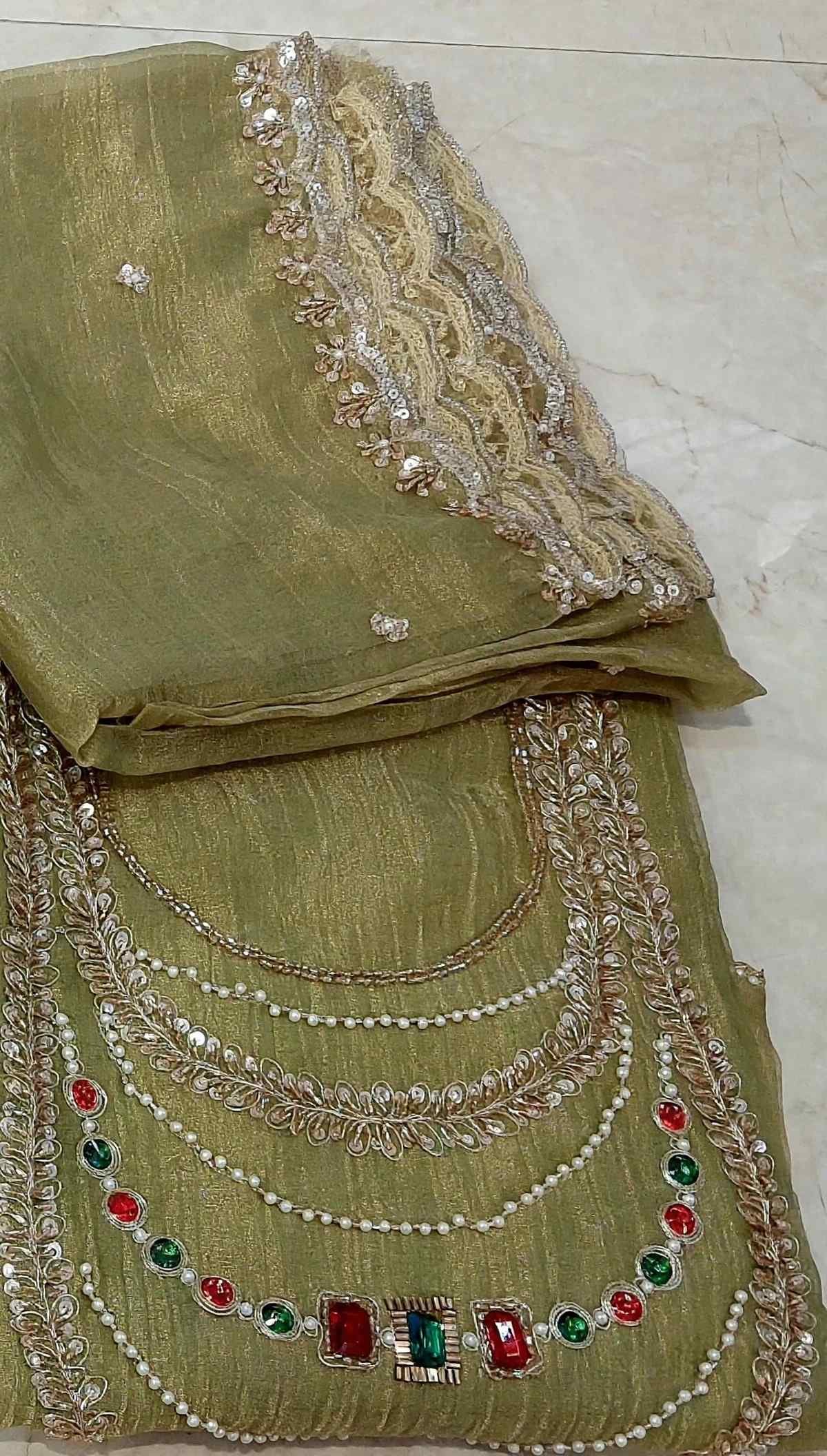 Kanjivaram neck handwork – mehndi green – image 4