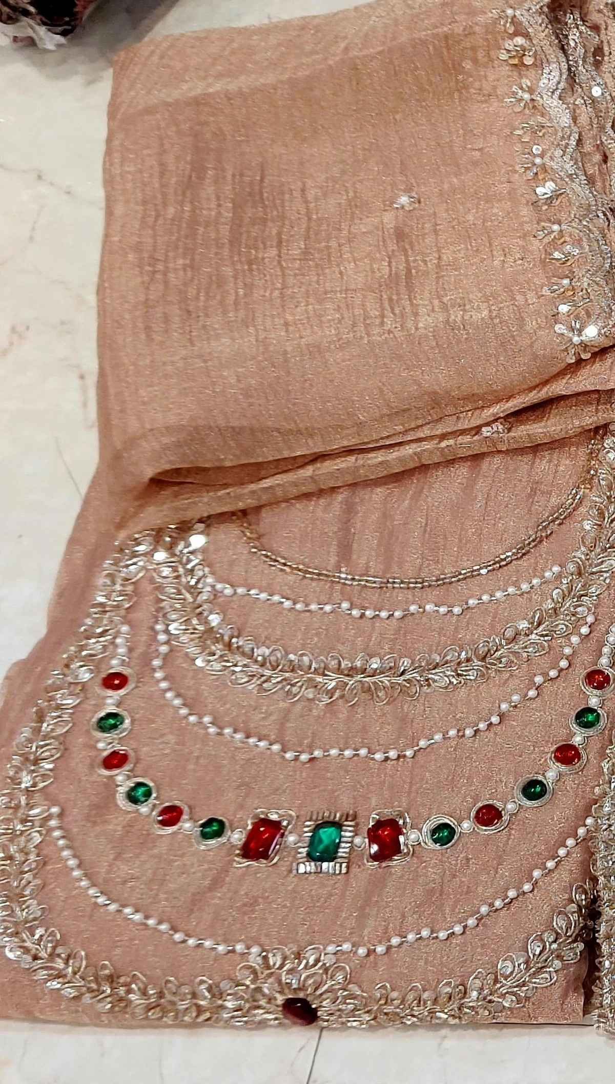 Kanjivaram neck handwork – peach colour – image 1