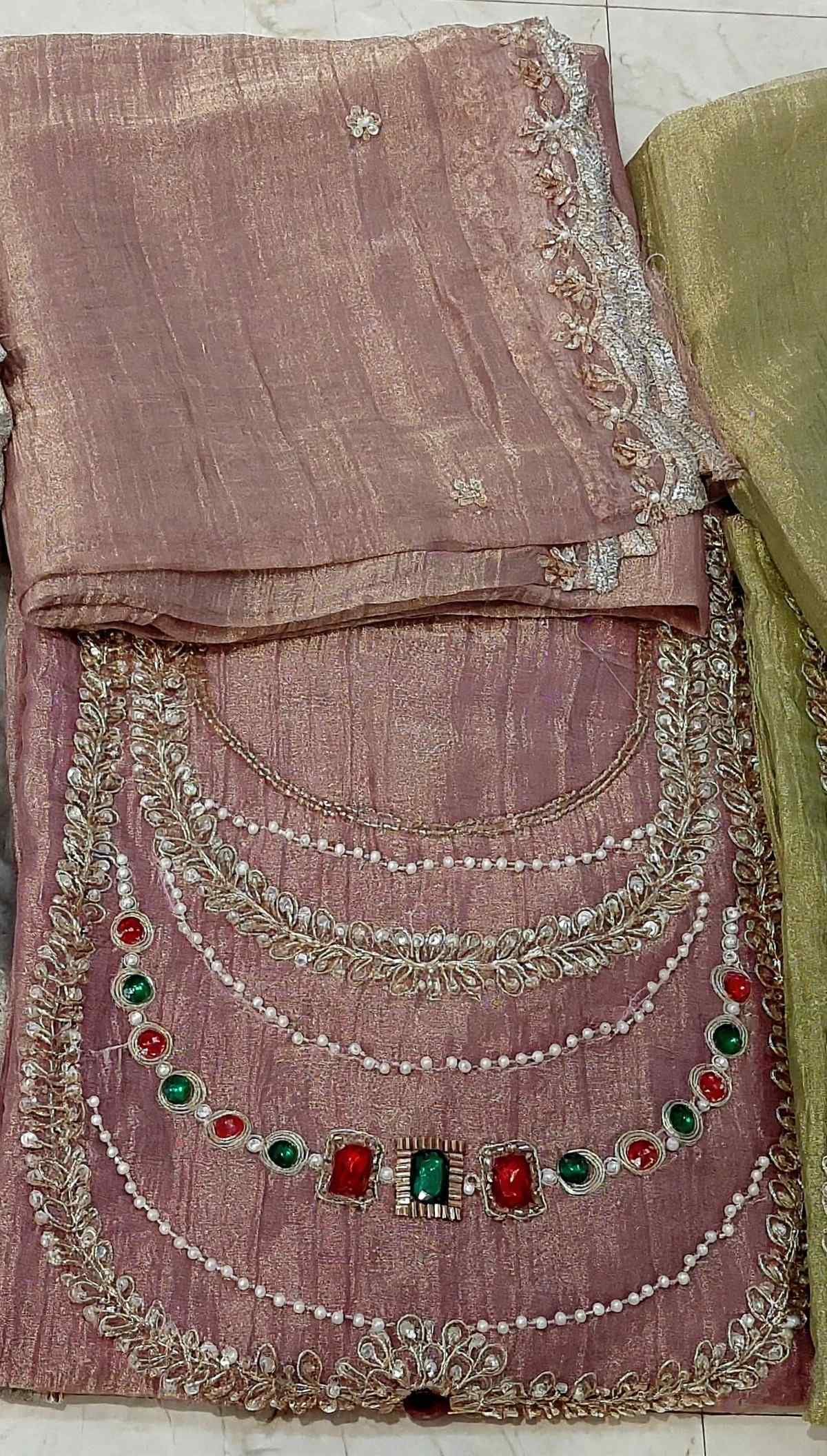 Kanjivaram neck handwork – Onion Pink – image 3